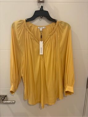 Chico's Golden Mustard Braided V-Neck Blouse